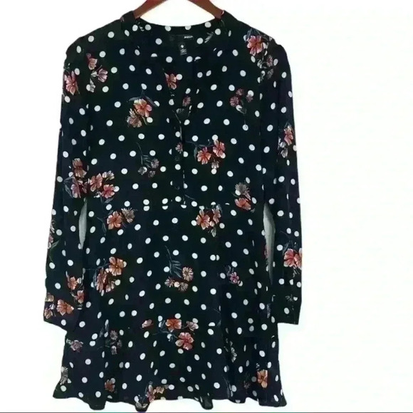 Aqua Dresses & Skirts - Aqua women’s long sleeve mandarin collar polka dot floral peplum mini dress S
